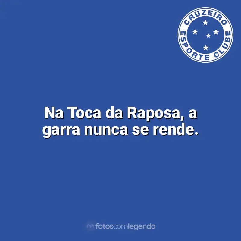 Time do Cruzeiro frases: Na Toca da Raposa, a garra nunca se rende.