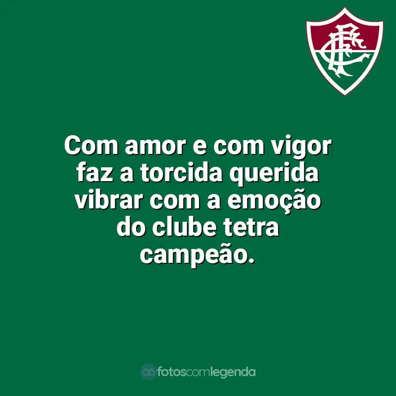 Frases Fluminense: Com amor e com vigor faz a torcida querida vibrar com a emoção do clube tetra campeão.
