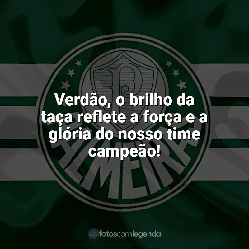 Frases para o Palmeiras: Verdão, o brilho da taça reflete a força e a glória do nosso time campeão!