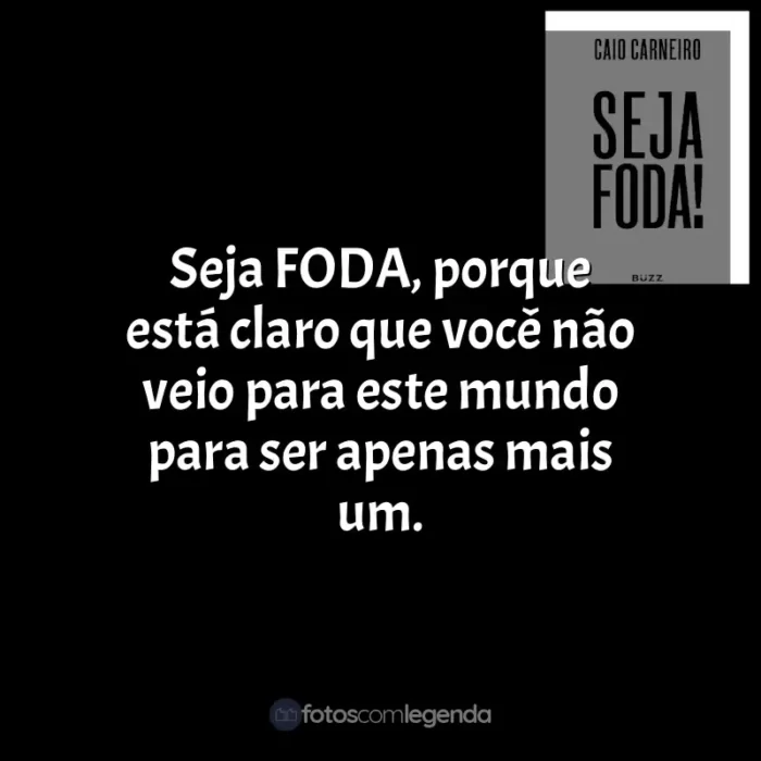 Frase marcante do livro Seja Foda!: Seja FODA, porque está claro que você não veio para este mundo para ser apenas mais um.